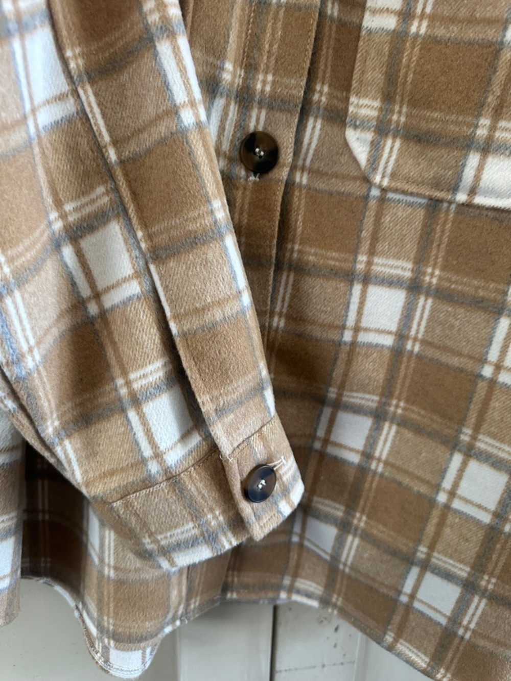 Avec Les Filles Plaid Shacket Jacket Wool Blend Button Front Tan Size Small - Picture 4 of 7